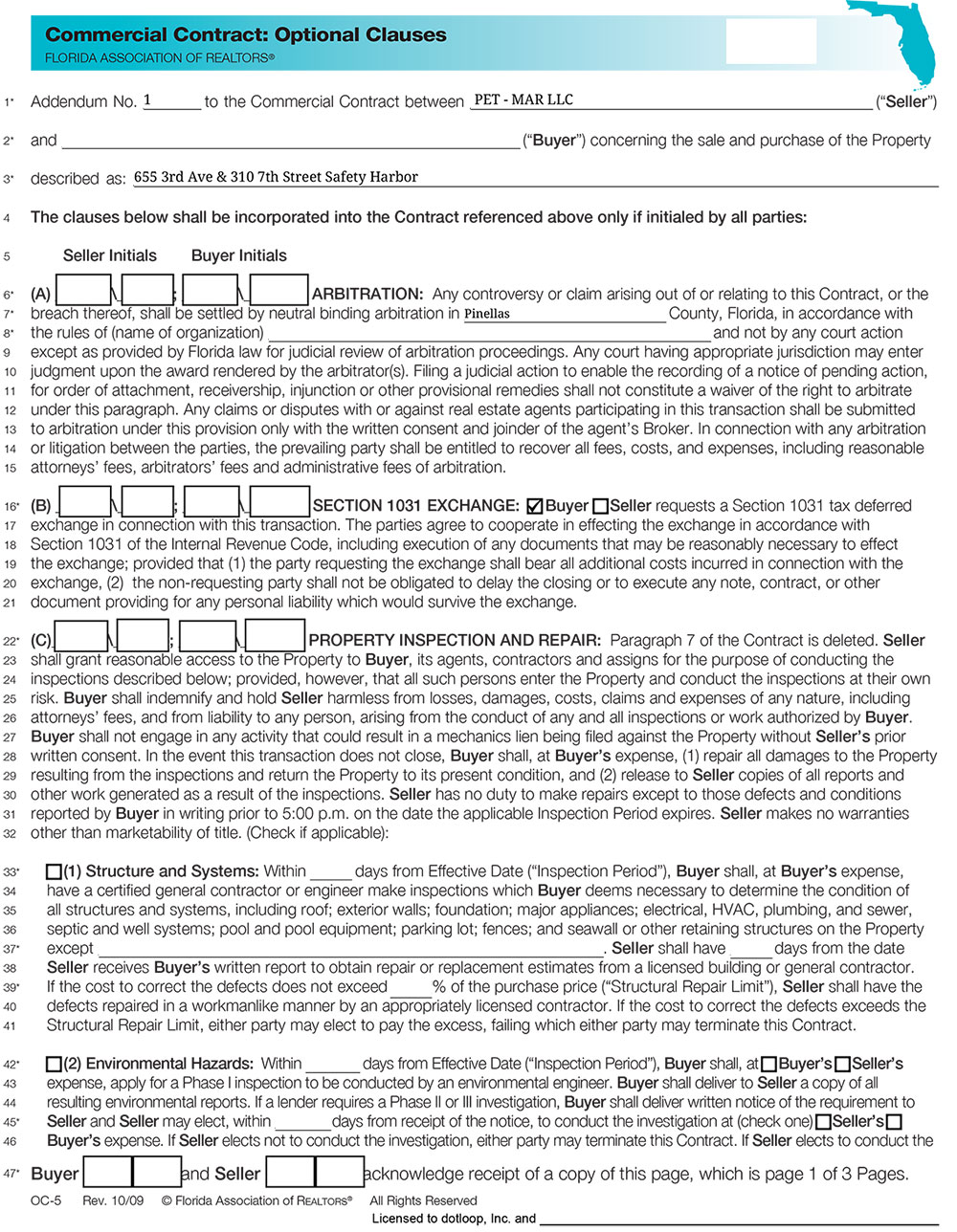 Commercial Contract Optional Clauses